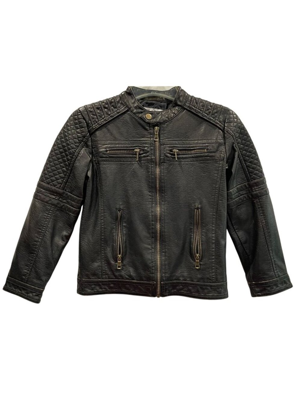 Lika Rulla Boys Faux Leather Jacket 9-10 Black Full Zip Moto Streetwear Grunge